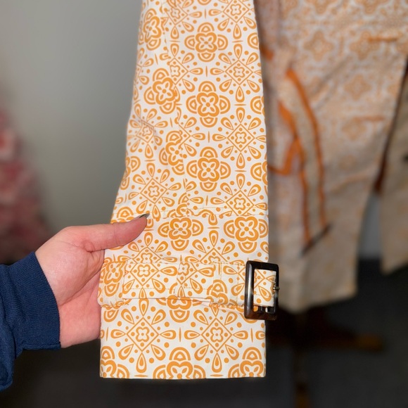 Steve Madden (Medium) Orange/White Pattern Button Up Raincoat - Picture 3 of 9